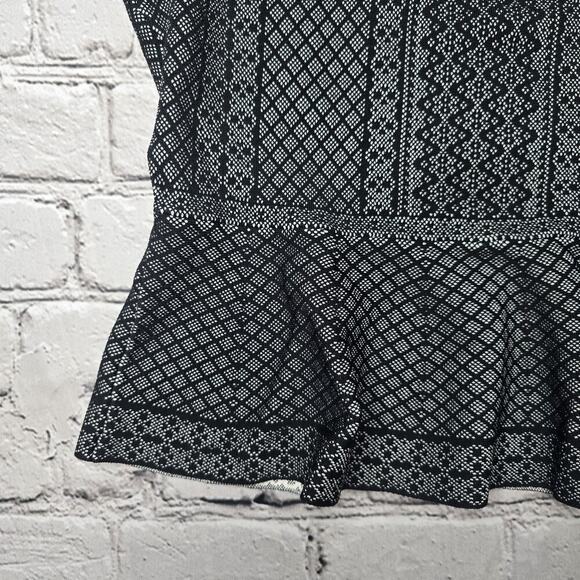 BCBG MaxAzria Jaylenne Peplum Top Round Neck Sleeveless Geometric Print Size L - Picture 6 of 13